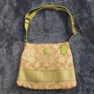 Vintage Coach Beige and Lime Shoulder Bag